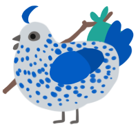 A mist and ultramarine chicken with a speckle pattern