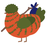 A vermilion and olive chicken with a bar pattern
