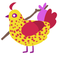 A yellow and crimson chicken with a speckle pattern