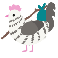 Cyclist Paul, a white and grey chicken with a bar pattern
