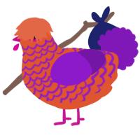 A vermilion and violet chicken with a lace pattern