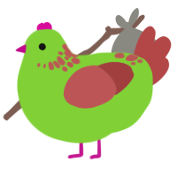 A grass and red chicken with a neck-speckle pattern