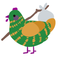 A viridian and orange chicken with a bar pattern