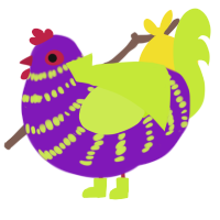 A violet and lime chicken with a bar pattern