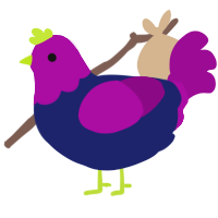 A navy and plum chicken with a head pattern
