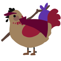 A beige and crimson chicken with a neck-speckle pattern