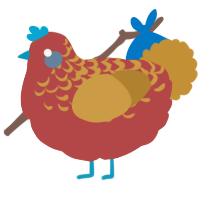 A red and gold chicken with a half-lace pattern