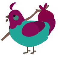 A turquoise and wine chicken with a head pattern