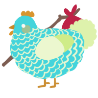 A aqua and apple chicken with a lace pattern