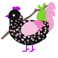 A black and pink chicken with a speckle pattern