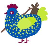 A ultramarine and lime chicken with a speckle pattern