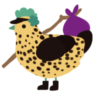 A honey and black chicken with a speckle pattern