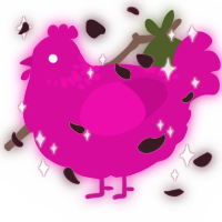 A fuchsia chicken with a neck-speckle pattern