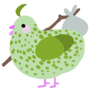 A gluppy and chartreuse chicken with a speckle pattern