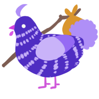 A indigo and lilac chicken with a bar pattern
