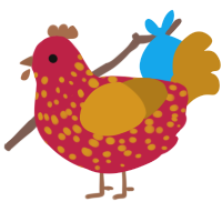 bad apple, a crimson and ochre chicken with a speckle pattern