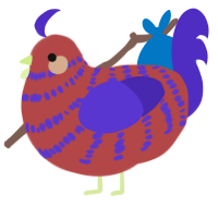 Raspberry Treat, a red and indigo chicken with a bar pattern