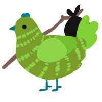A chartreuse and grass chicken with a bar pattern