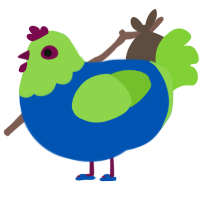 Taffy, a ultramarine and grass chicken with a head pattern