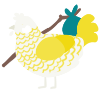 A white and yellow chicken with a lace pattern