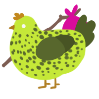 A lime and olive chicken with a speckle pattern