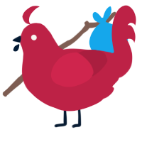 A crimson chicken