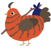A vermilion and bark chicken with a bar pattern