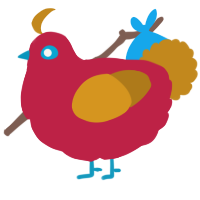 A crimson and ochre chicken