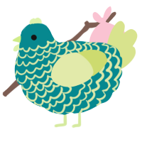 A teal and lemon chicken with a lace pattern