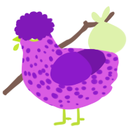 A orchid and violet chicken with a speckle pattern