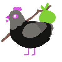 paint, a black and grey chicken with a head pattern