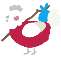 A crimson and white chicken with a head pattern