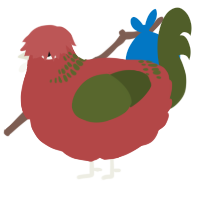 A red and olive chicken with a neck-band pattern