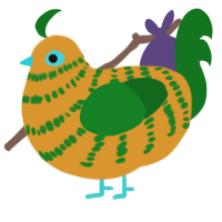 A orange and leaf chicken with a bar pattern