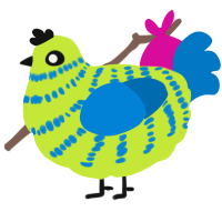 A lime and sapphire chicken with a bar pattern