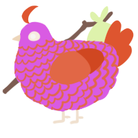 A orchid and vermilion chicken with a lace pattern