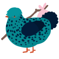 A teal and tumblr chicken with a speckle pattern