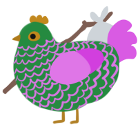 A viridian and orchid chicken with a lace pattern
