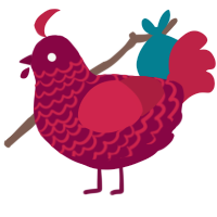 A maroon and crimson chicken with a lace pattern