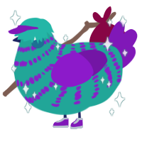 Berry Blast, a turquoise and violet chicken with a bar pattern