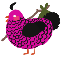 A fuchsia and black chicken with a lace pattern