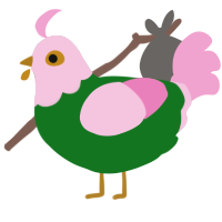 A leaf and pink chicken with a head pattern