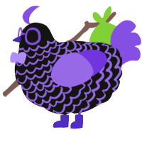 A black and blurple chicken with a lace pattern