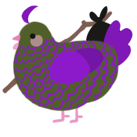 A olive and violet chicken with a lace pattern