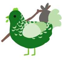 Spinch, a leaf and gluppy chicken with a half-lace pattern