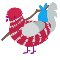 A crimson and silver chicken with a bar pattern