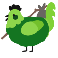A leaf and grass chicken with a head pattern