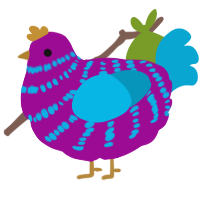 A plum and cerulean chicken with a bar pattern