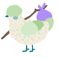 A cream and gluppy chicken with a speckle pattern