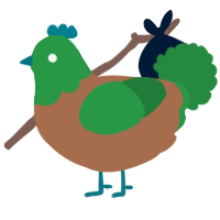 A brown and viridian chicken with a head pattern